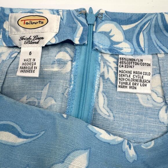 VTG Pencil Maxi Skirt 6 Blue Floral Linen Preppy Grandmillennial Coastal Chic - Picture 8 of 11